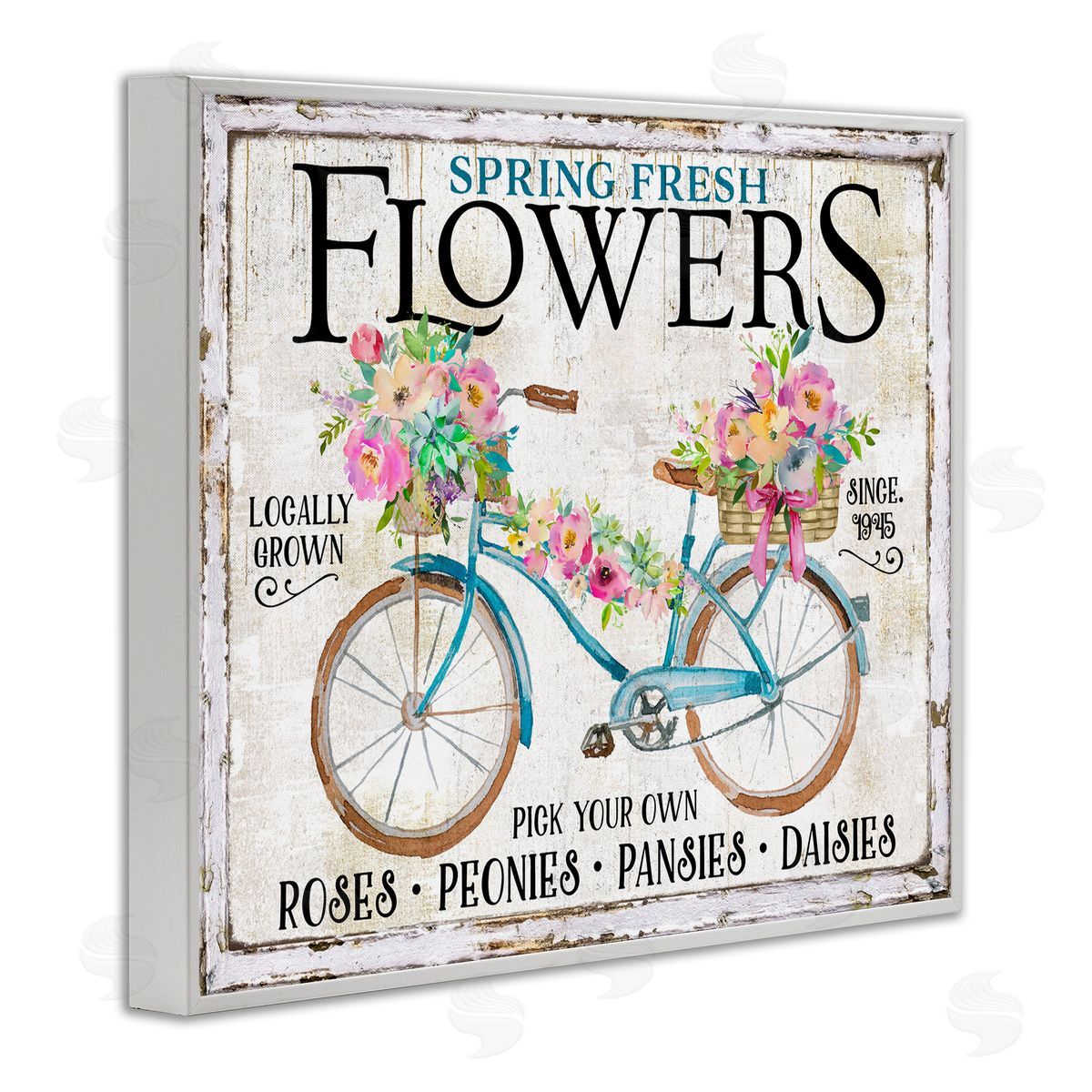 Spring Fresh Flowers & Bike White Frame Print Wall Art, Home Decor by Creatif Belle