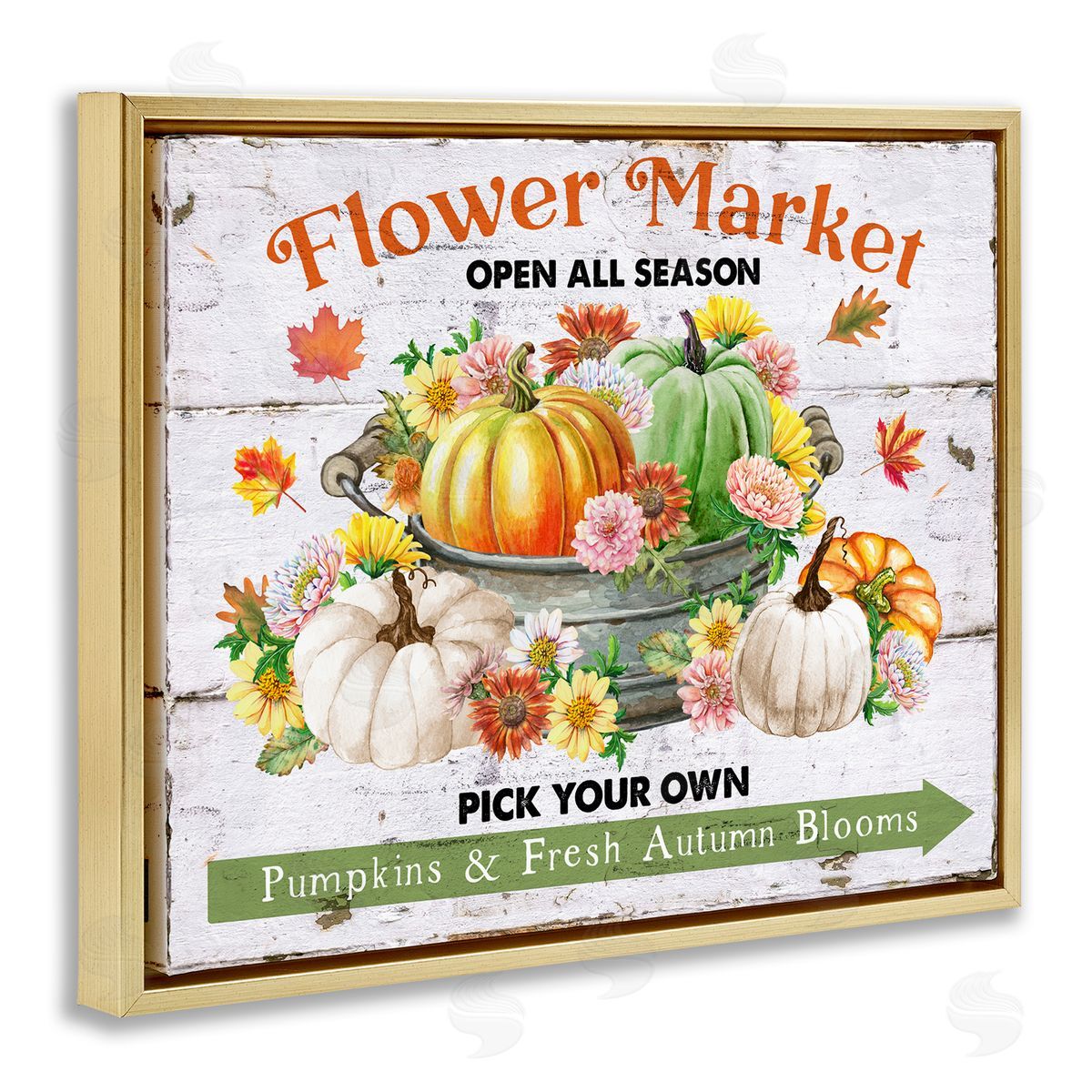 Pick Your Own Fall Market Gold Floating Frame Canvas Wall Art, Home Decor by Creatif Belle