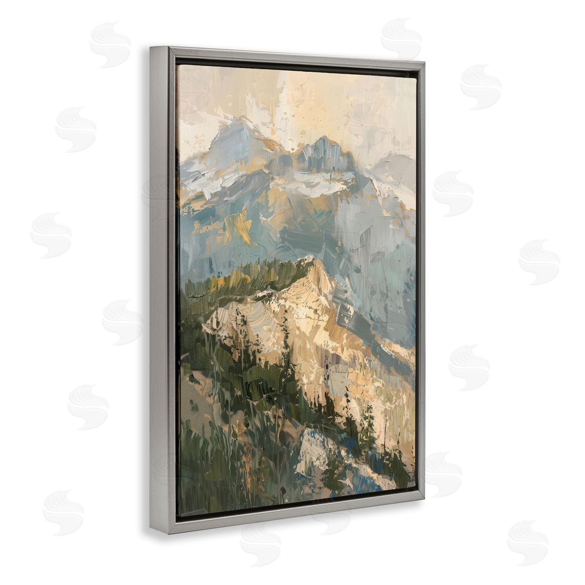 Rugged Mountains View Grey Floating Frame Canvas Wall Art, Home Decor by Petal Prints Design