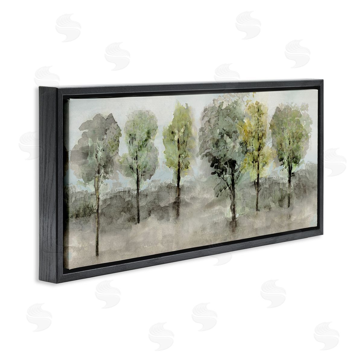 Splashed Watercolor Trees Black Floating Frame Canvas Wall Art, Home Decor by Val Rhodes