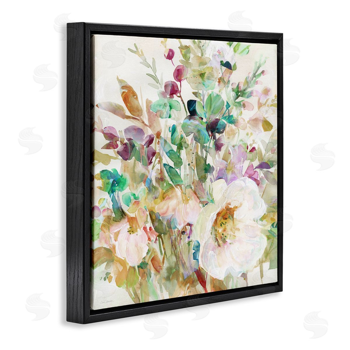 Opaque Distressed Blooms Black Floating Frame Canvas Wall Art, Home Decor by Carol Robinson