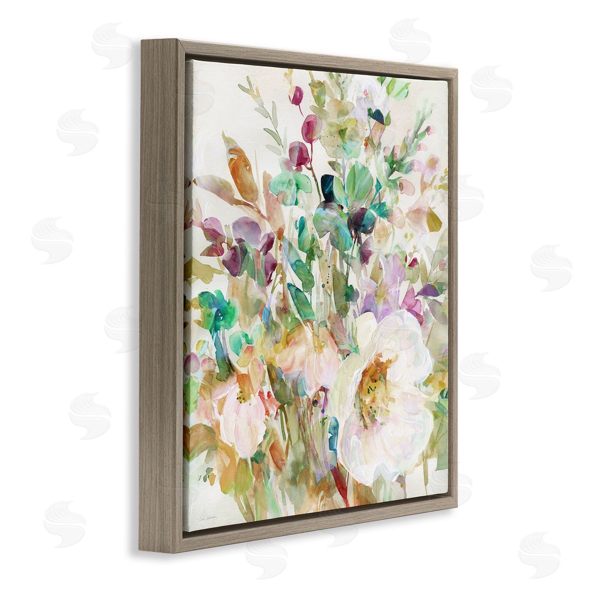 Opaque Distressed Blooms Brown Floating Frame Canvas Wall Art, Home Decor by Carol Robinson
