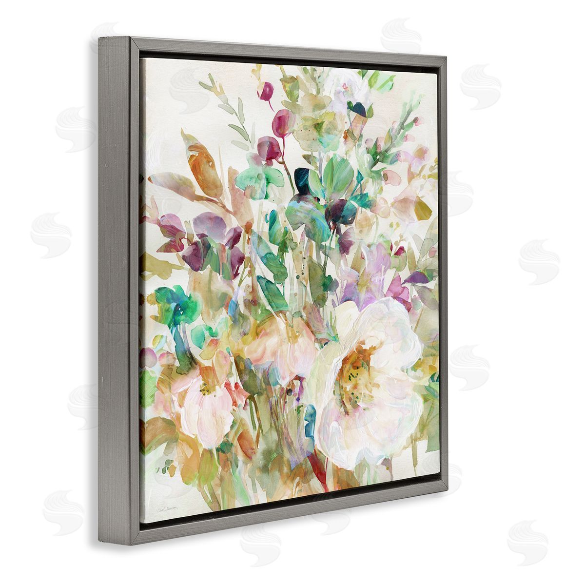 Opaque Distressed Blooms Grey Floating Frame Canvas Wall Art, Home Decor by Carol Robinson