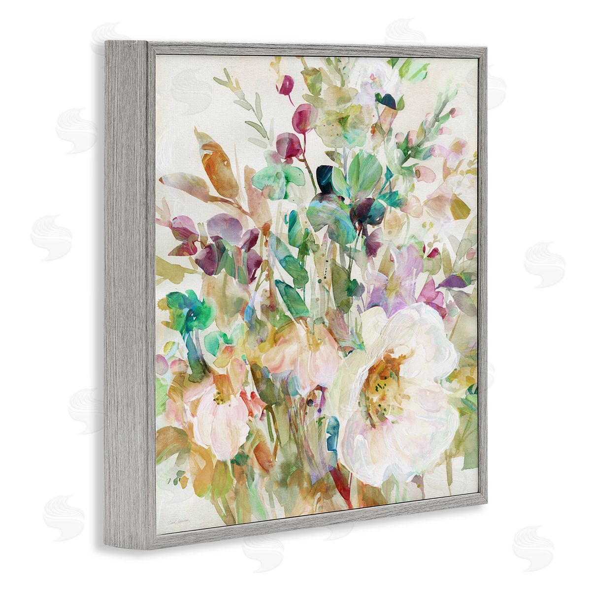 Opaque Distressed Blooms Grey Frame Print Wall Art, Home Decor by Carol Robinson