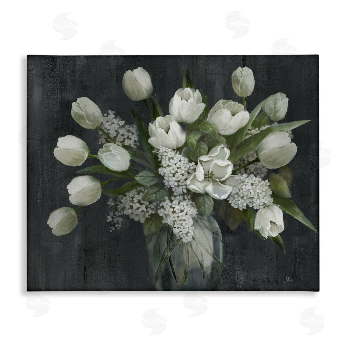 Traditional Tulips on Gray Canvas Wall Art, Home Decor by Nan