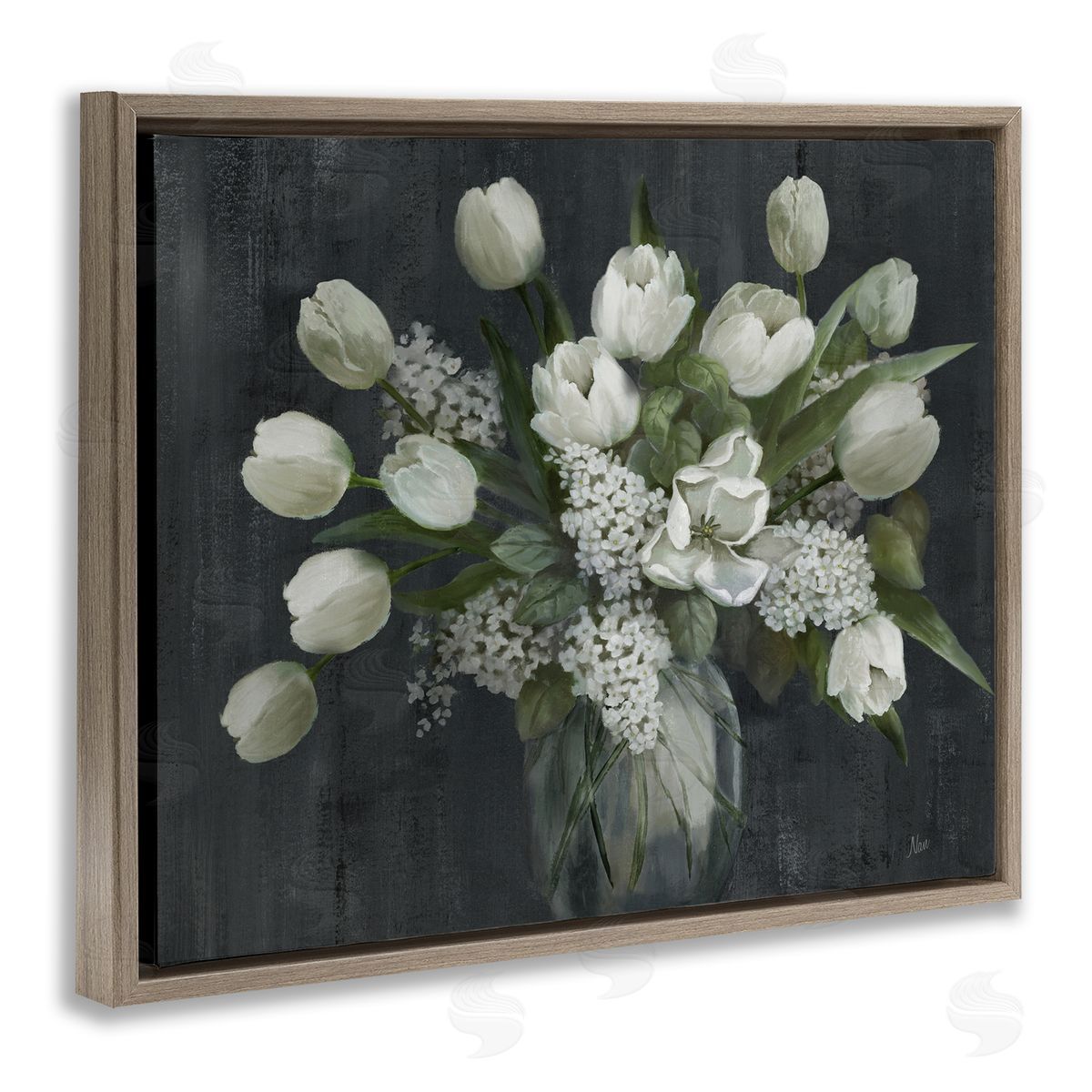 Traditional Tulips on Gray Brown Floating Frame Canvas Wall Art, Home Decor by Nan
