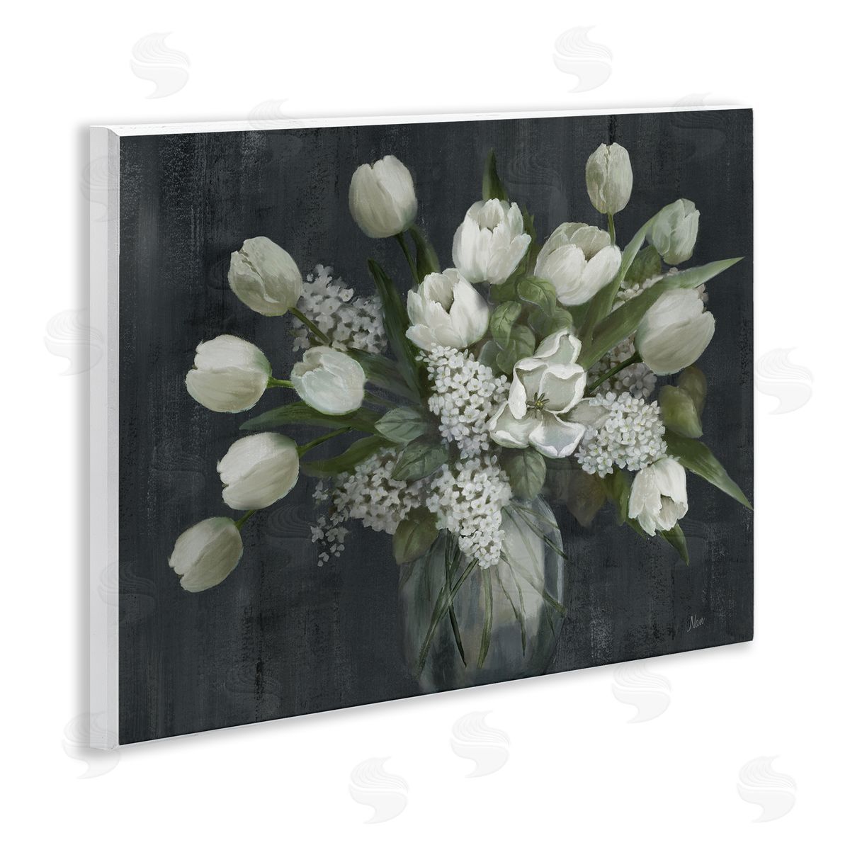Traditional Tulips on Gray Wood Plaque Wall Art, Home Decor by Nan