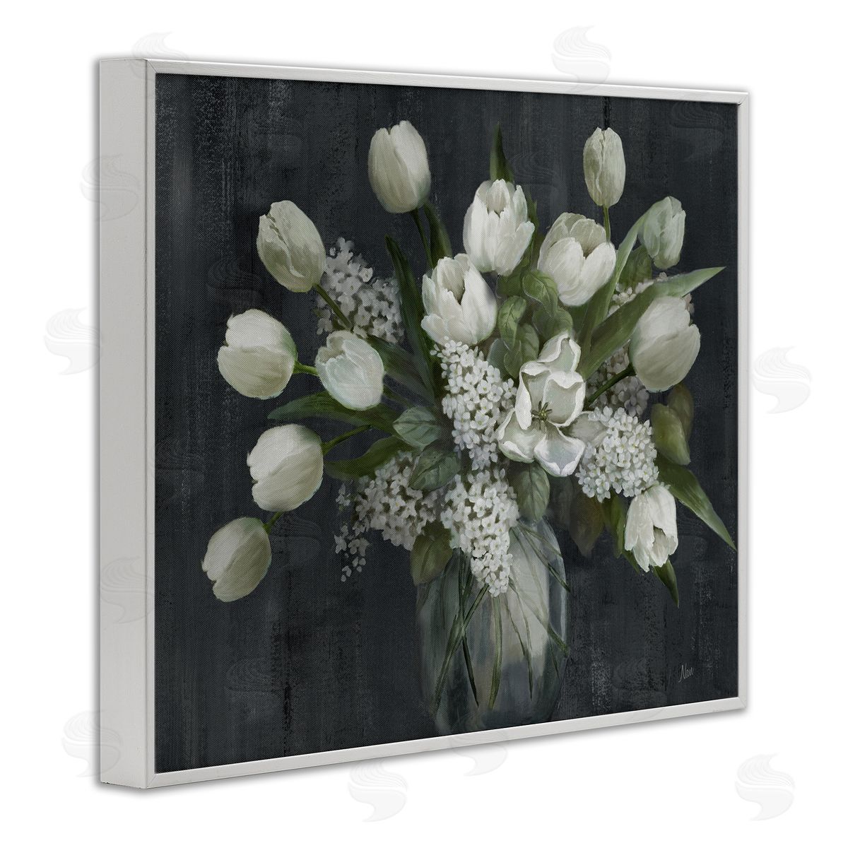 Traditional Tulips on Gray White Frame Print Wall Art, Home Decor by Nan
