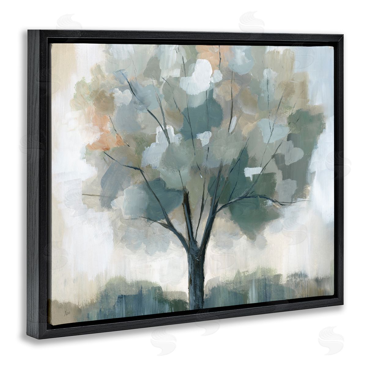Mottled Tree Impression Black Floating Frame Canvas Wall Art, Home Decor by Nan