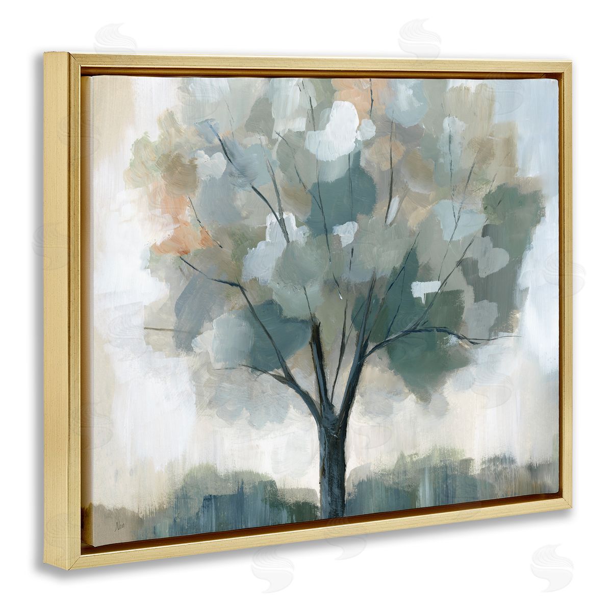 Mottled Tree Impression Gold Floating Frame Canvas Wall Art, Home Decor by Nan