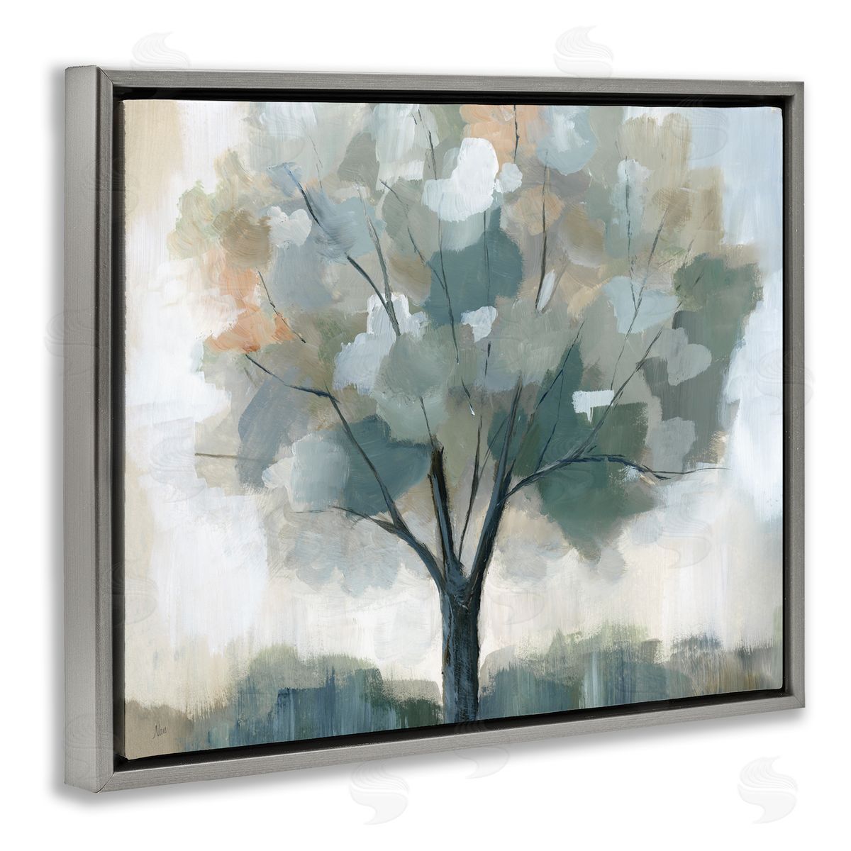 Mottled Tree Impression Grey Floating Frame Canvas Wall Art, Home Decor by Nan