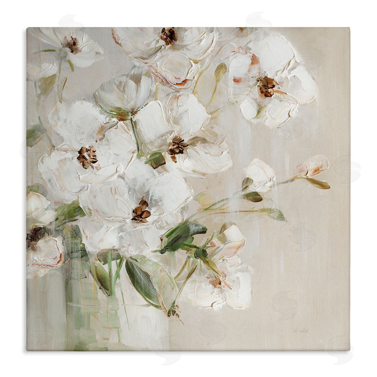 Simple Blossoms on Beige Canvas Wall Art, Home Decor by Sally Swatland