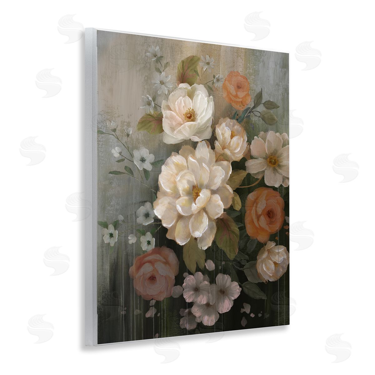 Curled Blooms with Streaks Wood Plaque Wall Art, Home Decor by Nan