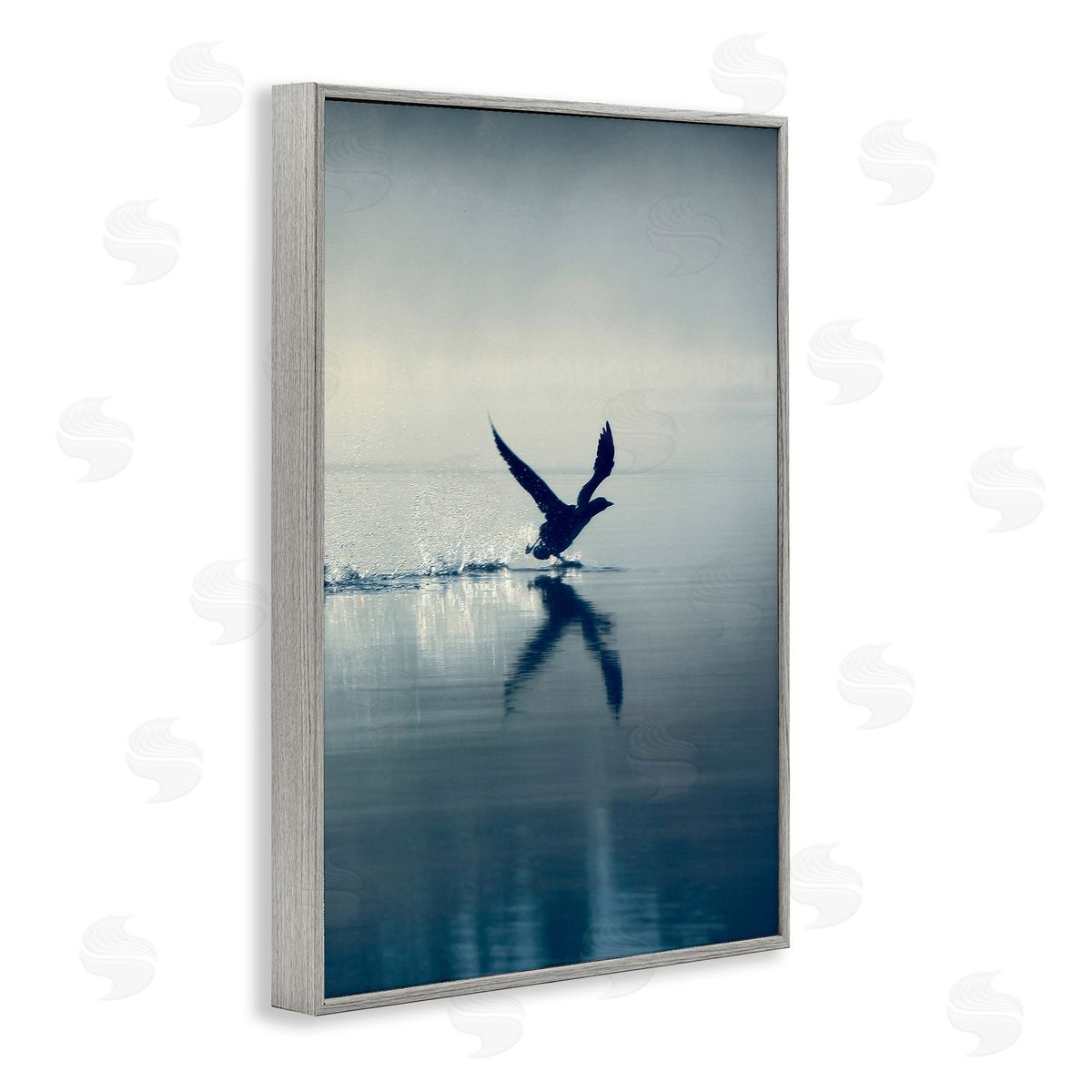 Splashing Bird on Water Grey Frame Print Wall Art, Home Decor by Incado