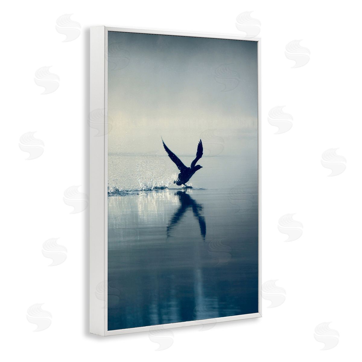 Splashing Bird on Water White Frame Print Wall Art, Home Decor by Incado
