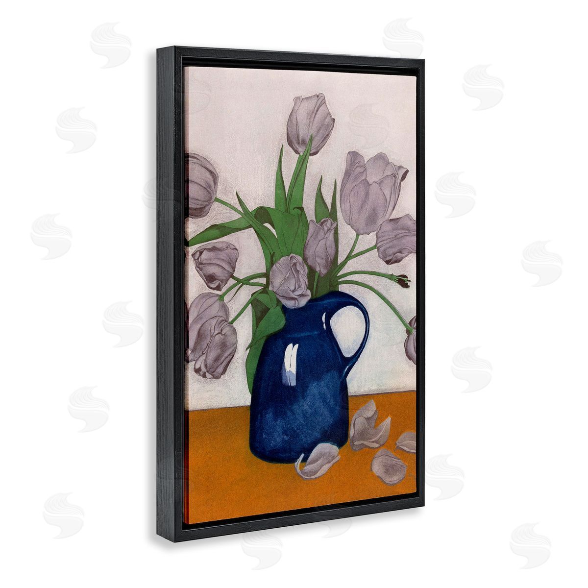 Falling Tulip Petals Vase Black Floating Frame Canvas Wall Art, Home Decor by Incado
