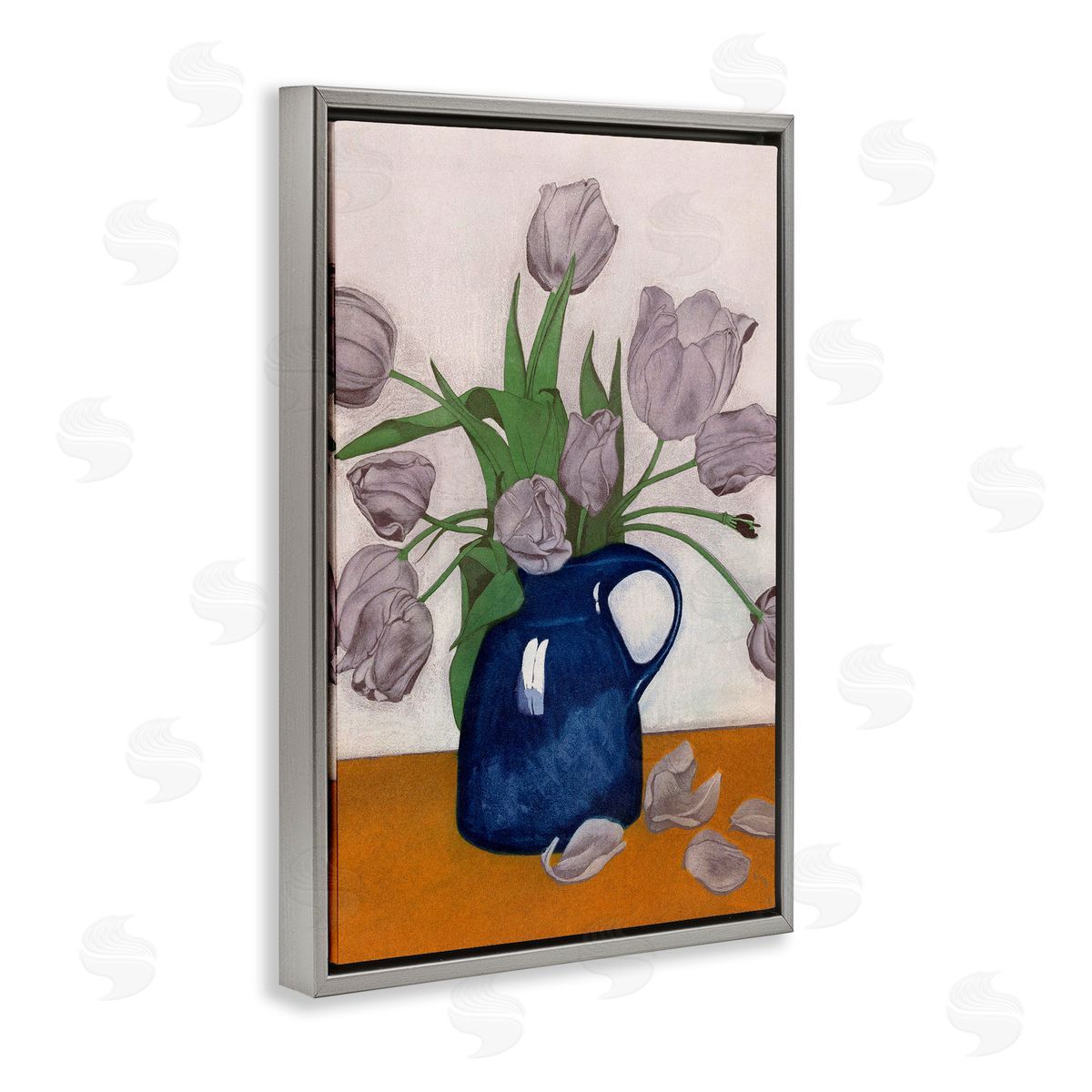 Falling Tulip Petals Vase Grey Floating Frame Canvas Wall Art, Home Decor by Incado