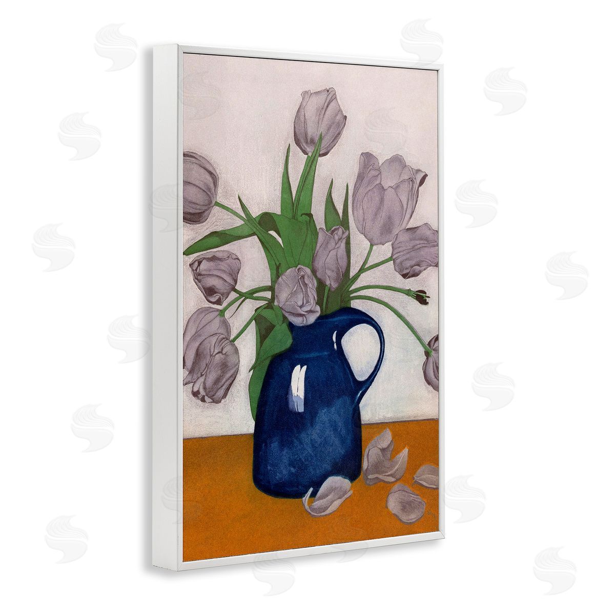 Falling Tulip Petals Vase White Frame Print Wall Art, Home Decor by Incado