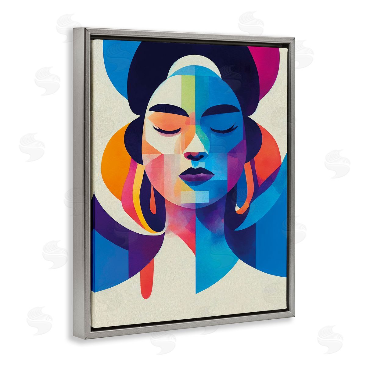 Bold Hue Woman's Face Grey Floating Frame Canvas Wall Art, Home Decor by Incado