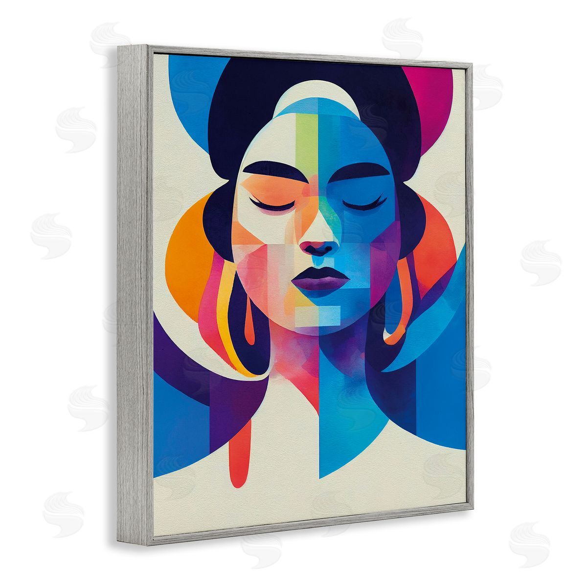 Bold Hue Woman's Face Grey Frame Print Wall Art, Home Decor by Incado