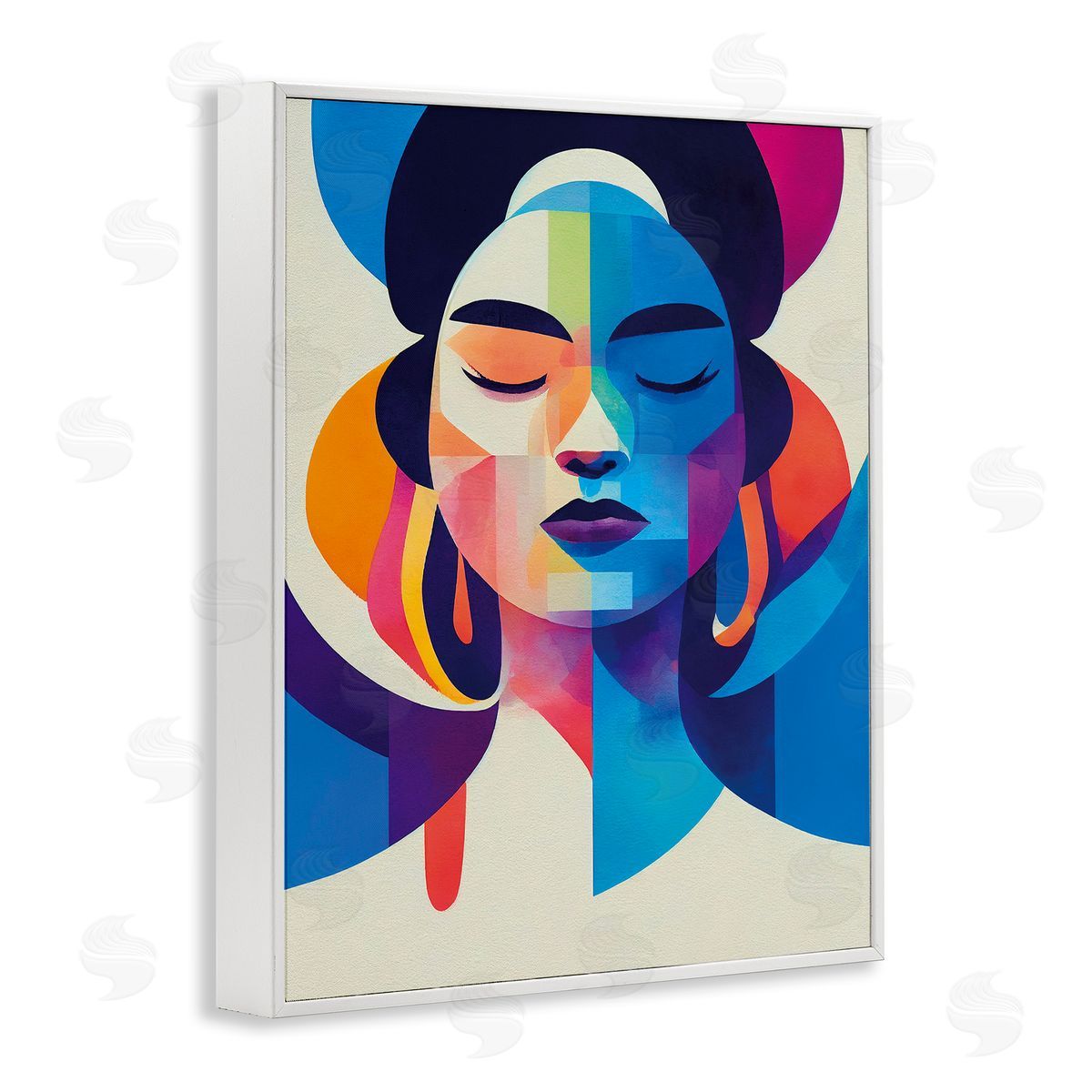 Bold Hue Woman's Face White Frame Print Wall Art, Home Decor by Incado