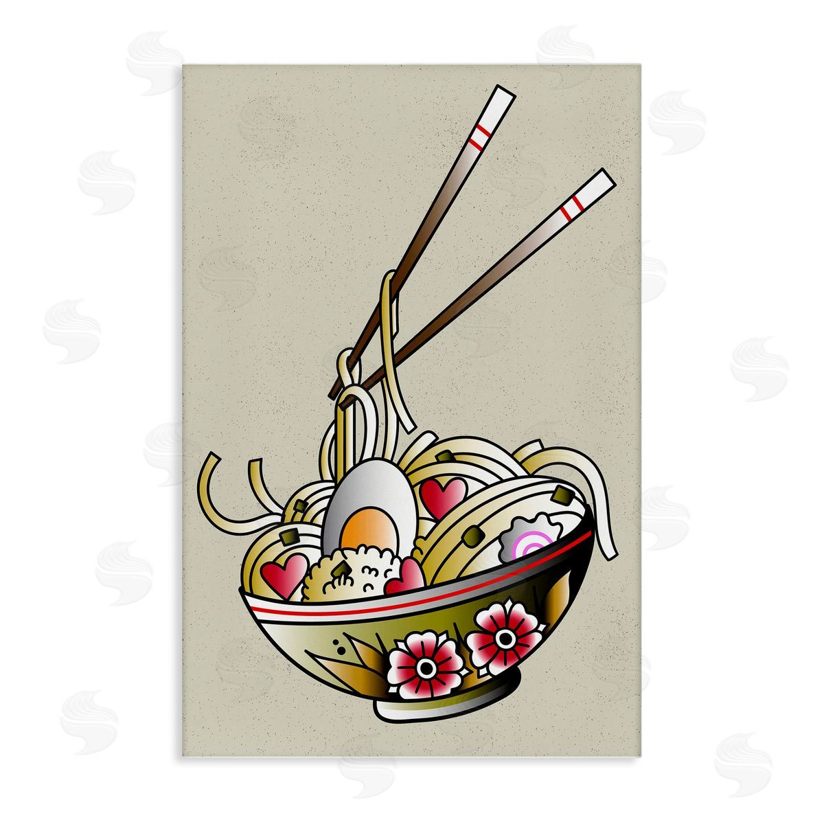 Tattoo Style Ramen Bowl Canvas Wall Art, Home Decor by Incado