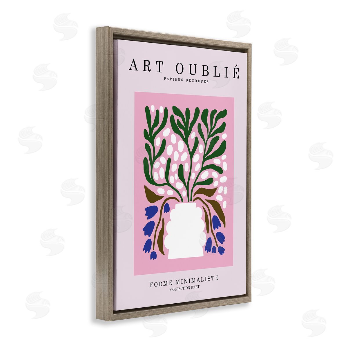 Dotted Midcentury Flower Vase Brown Floating Frame Canvas Wall Art, Home Decor by Incado