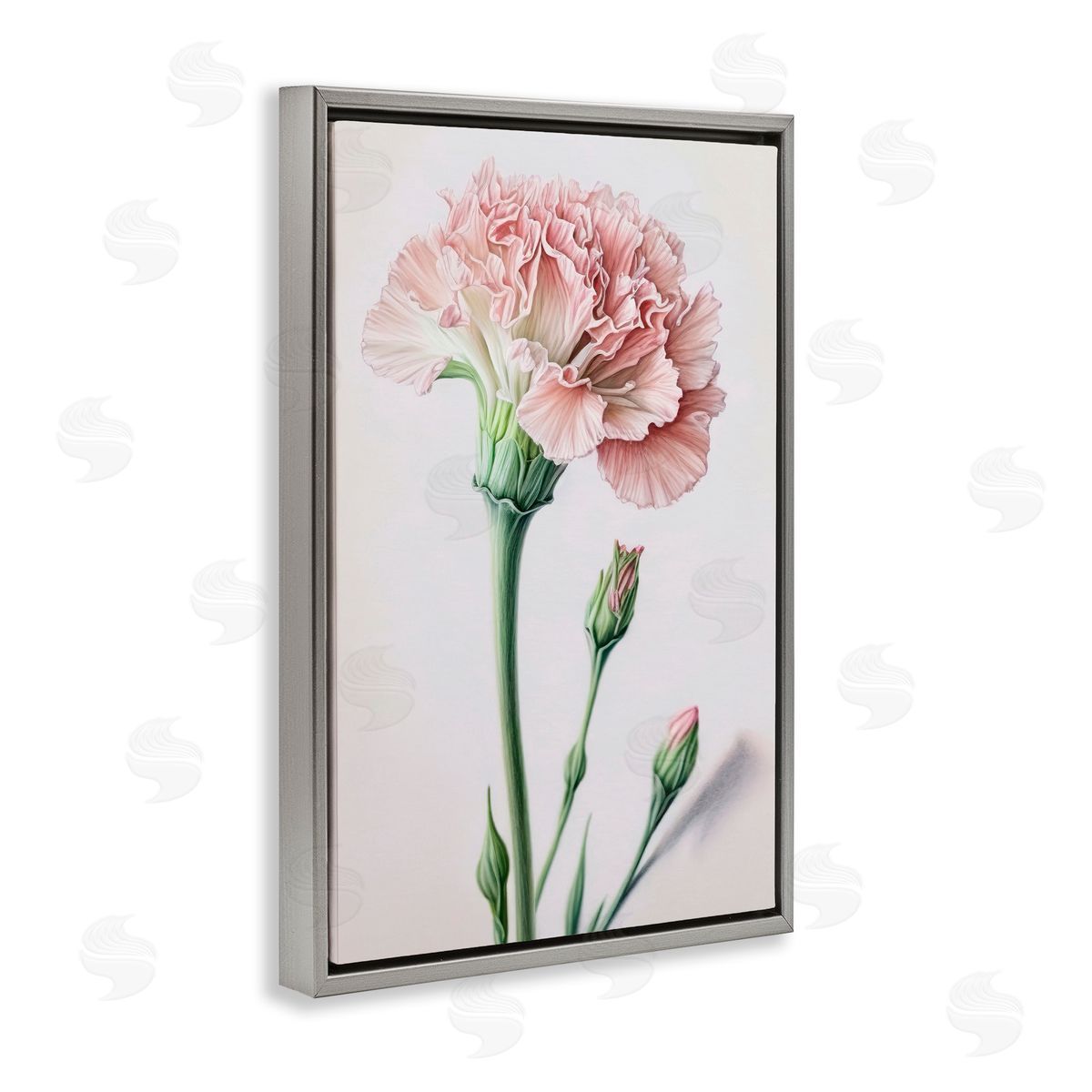 Pale Carnation Budding Grey Floating Frame Canvas Wall Art, Home Decor by Incado