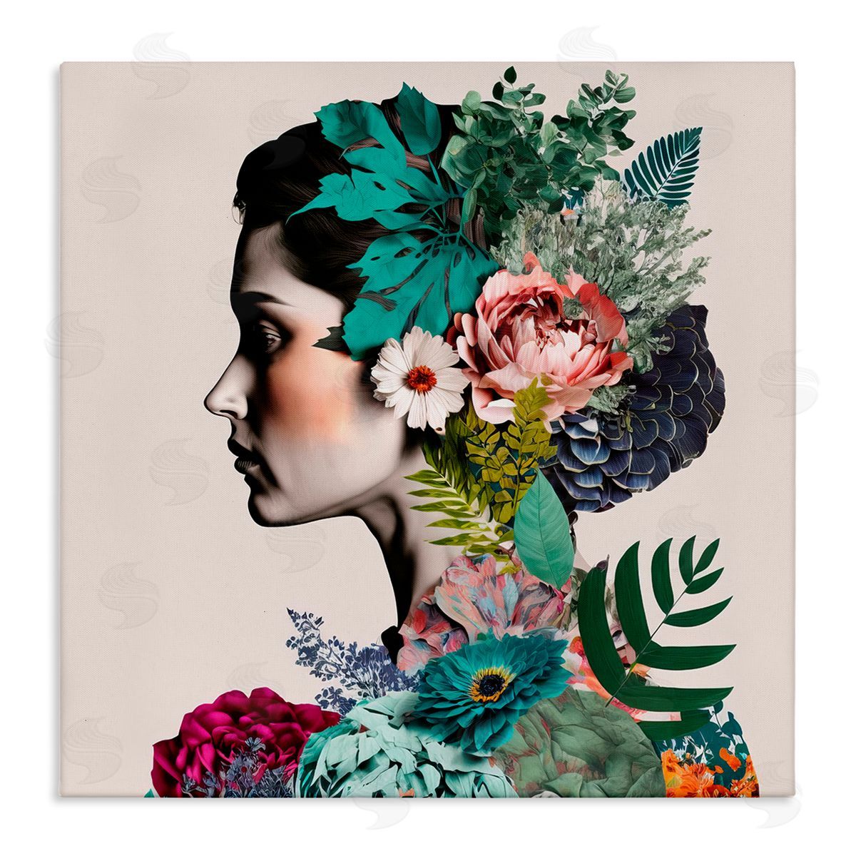 Blooming Flowers Visage Canvas Wall Art, Home Decor by Incado