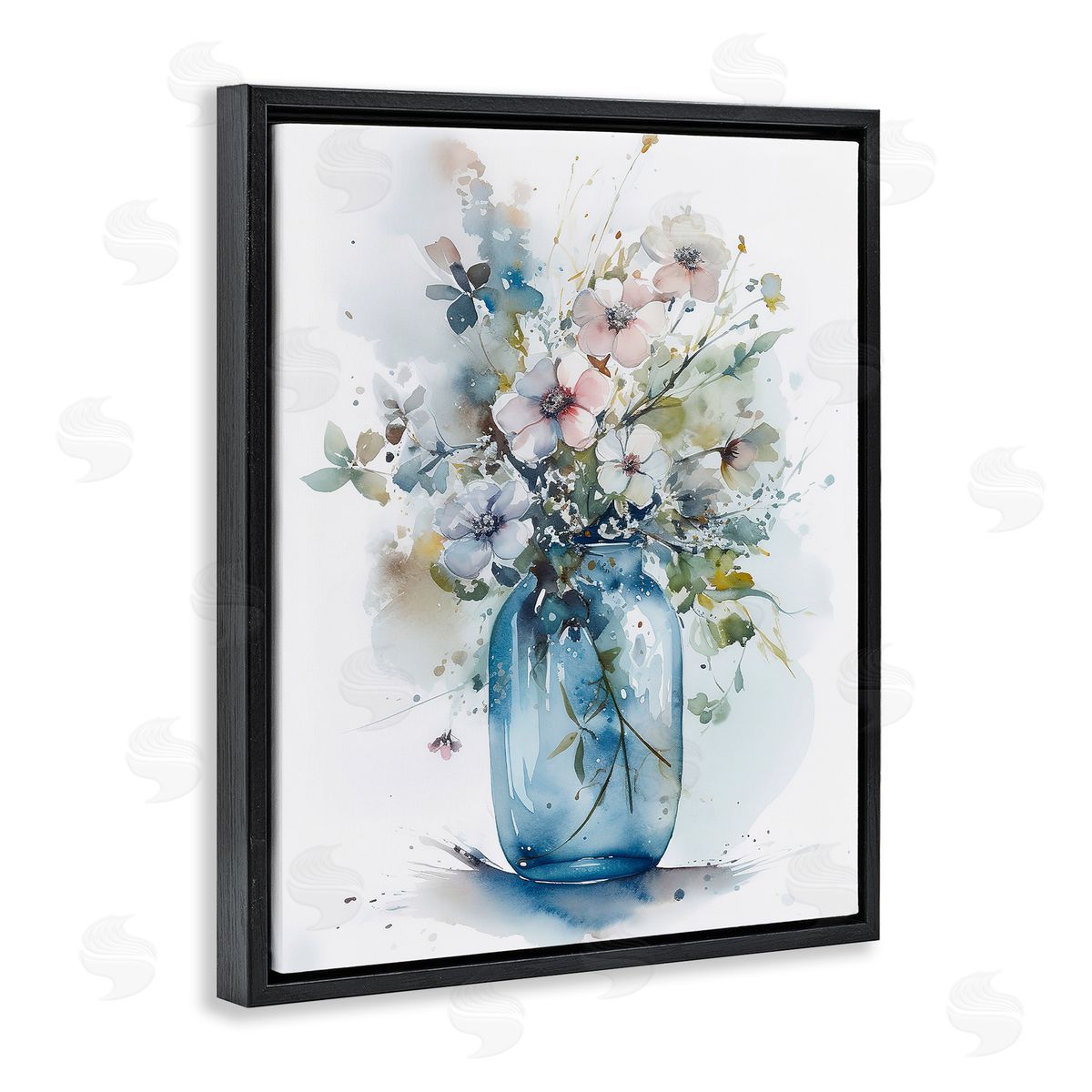 Cherry Blossoms Country Jar Black Floating Frame Canvas Wall Art, Home Decor by Incado