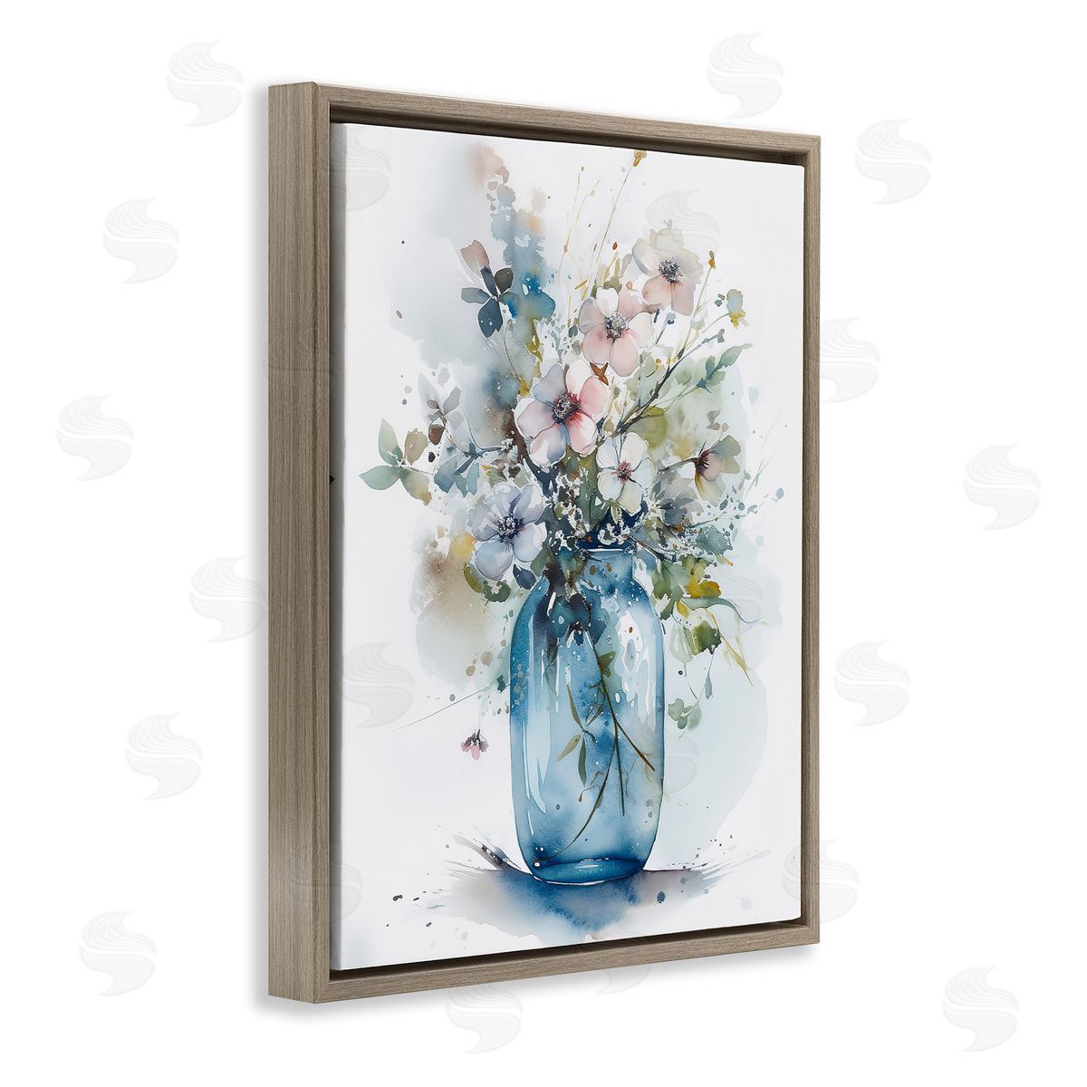 Cherry Blossoms Country Jar Brown Floating Frame Canvas Wall Art, Home Decor by Incado