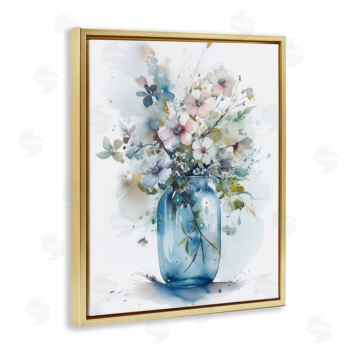 Cherry Blossoms Country Jar Gold Floating Frame Canvas Wall Art, Home Decor by Incado