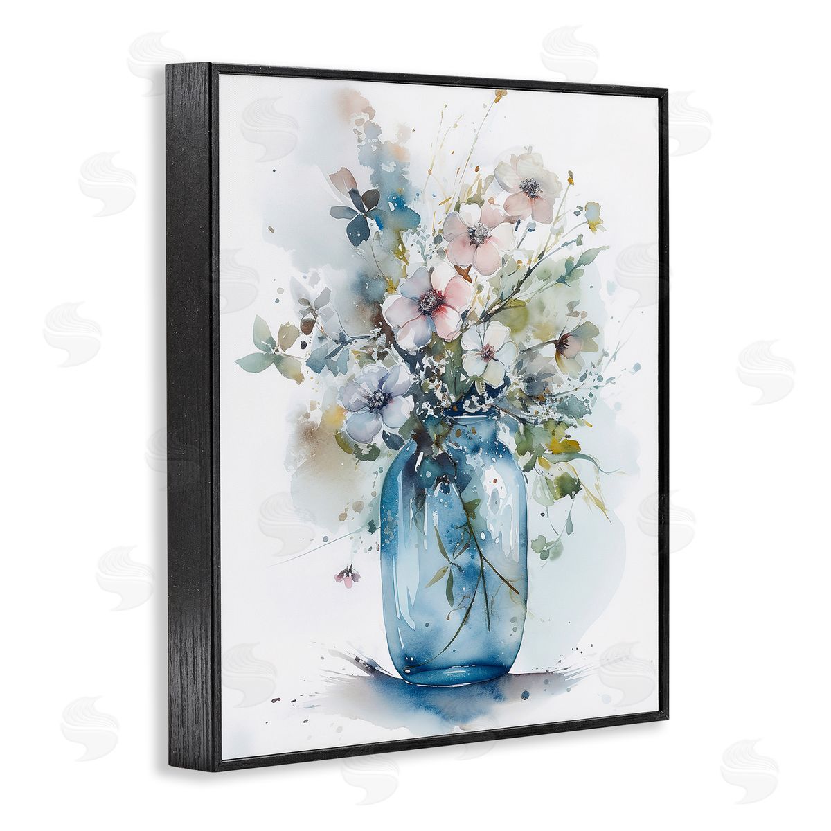 Cherry Blossoms Country Jar Black Frame Print Wall Art, Home Decor by Incado