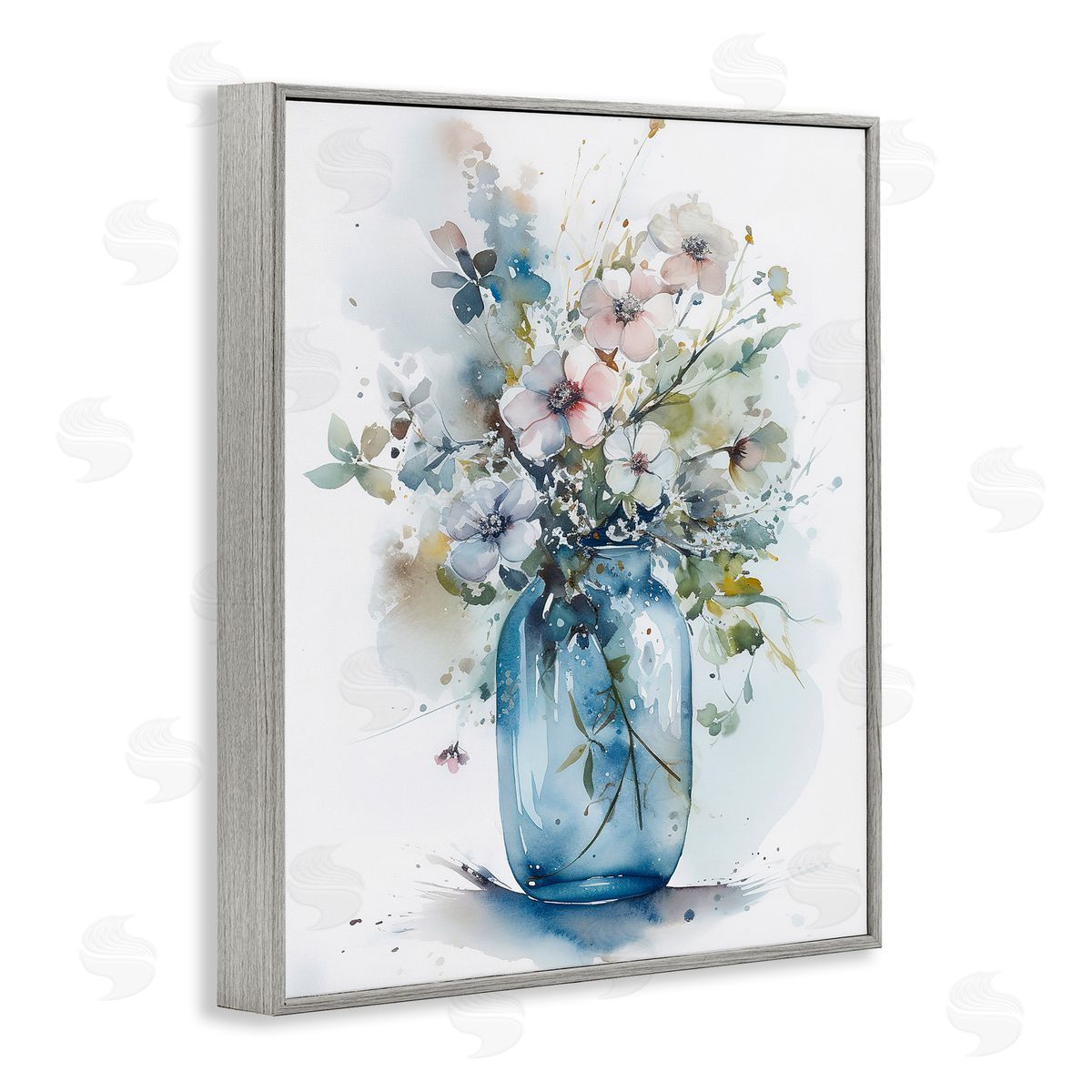 Cherry Blossoms Country Jar Grey Frame Print Wall Art, Home Decor by Incado