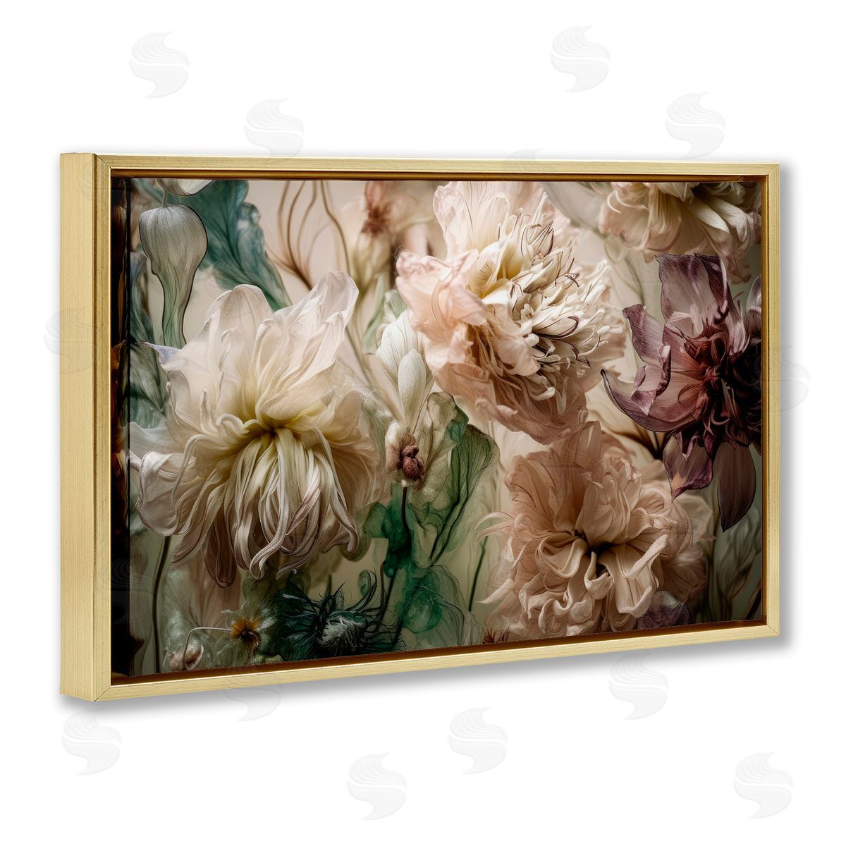Blush Toned Flowers Gold Floating Frame Canvas Wall Art, Home Decor by Incado