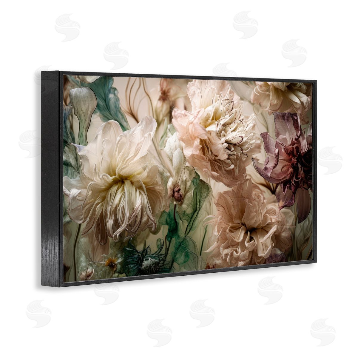 Blush Toned Flowers Black Frame Print Wall Art, Home Decor by Incado