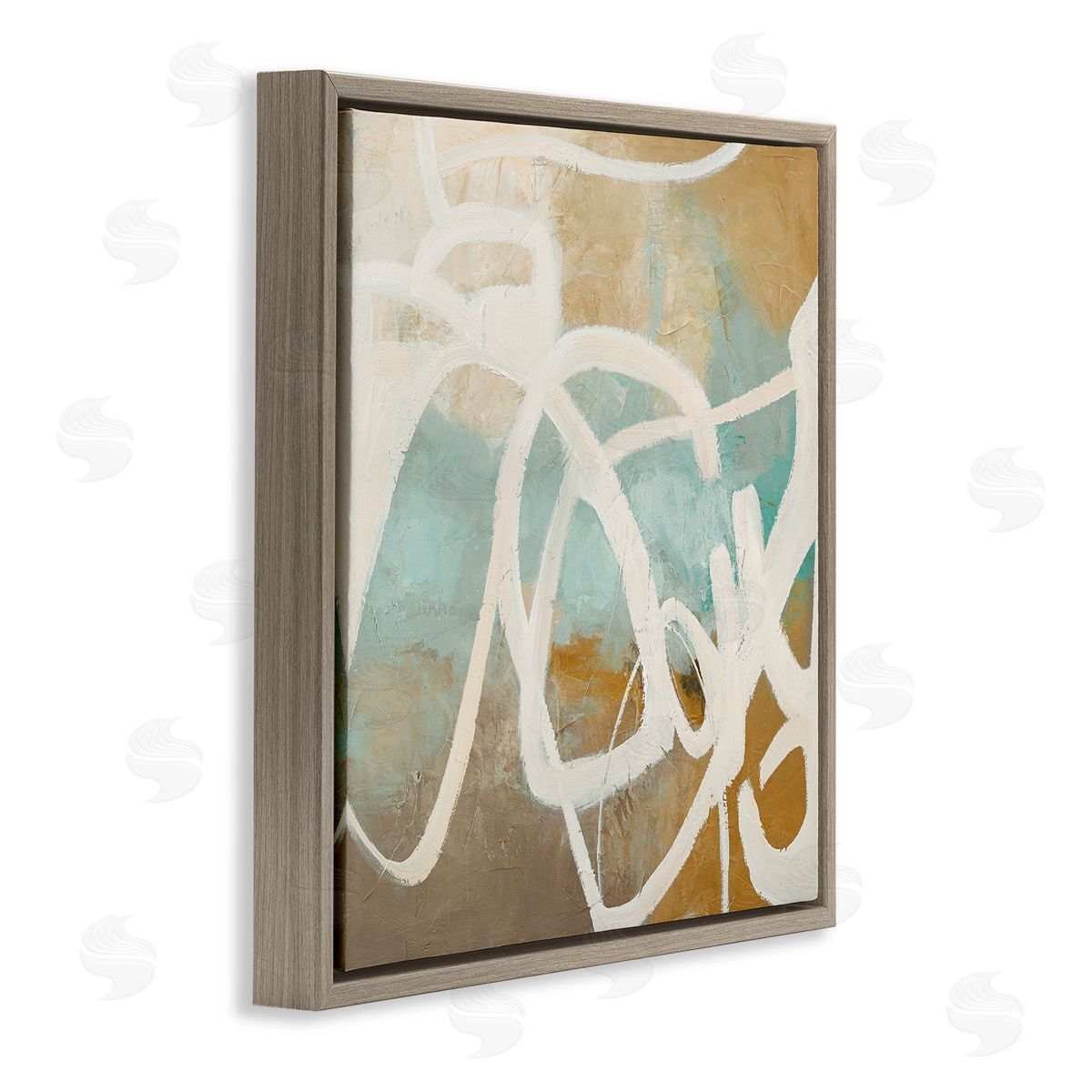 Neutral Design With Squiggle Brown Floating Frame Canvas Wall Art, Home Decor by Design Fabrikken