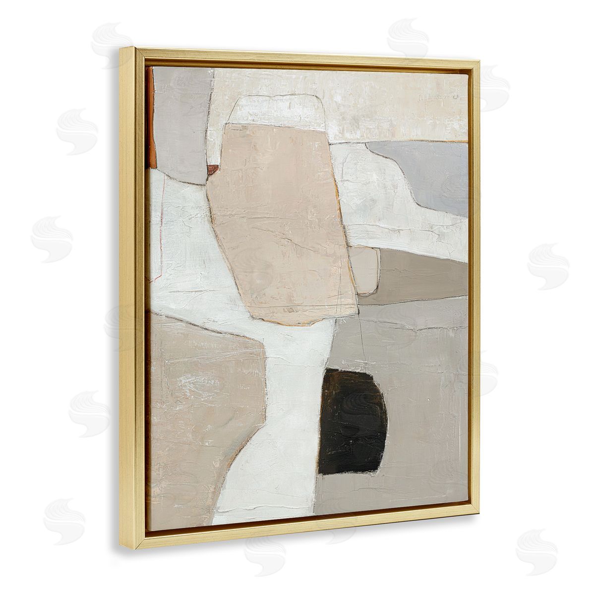 Beige Shape Geometrics Gold Floating Frame Canvas Wall Art, Home Decor by Design Fabrikken