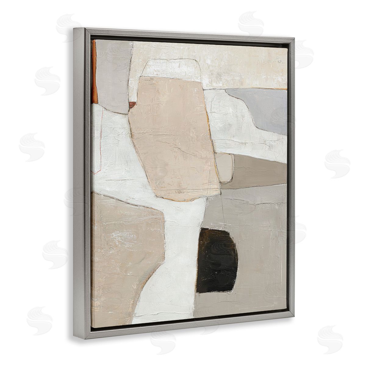 Beige Shape Geometrics Grey Floating Frame Canvas Wall Art, Home Decor by Design Fabrikken