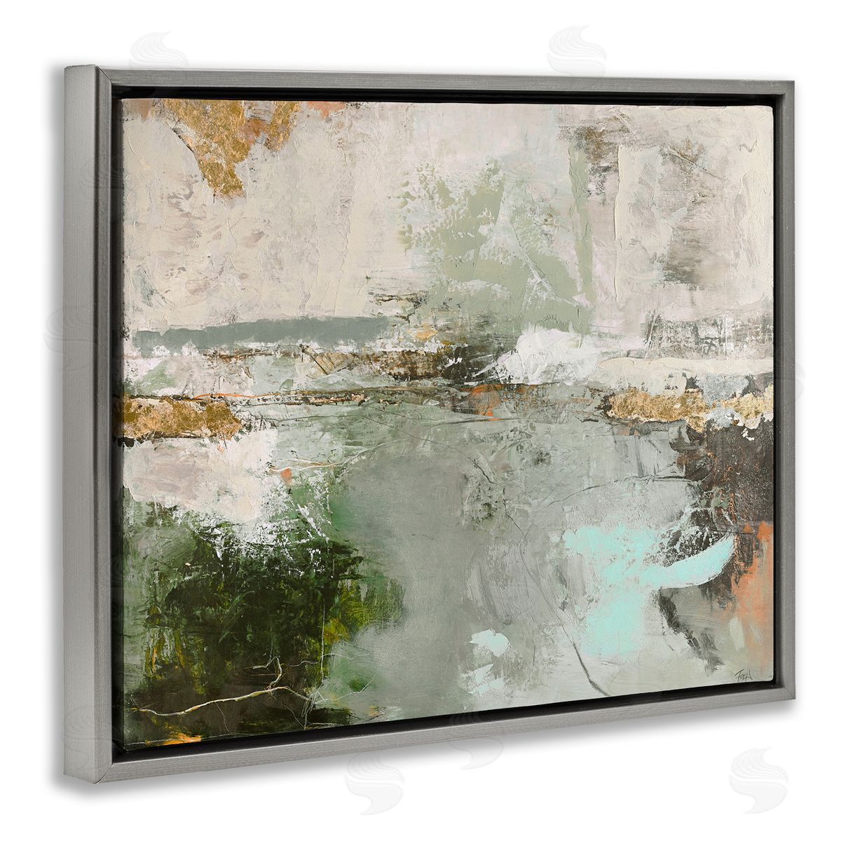 Abstract Seascape Landscape Grey Floating Frame Canvas Wall Art, Home Decor by Design Fabrikken