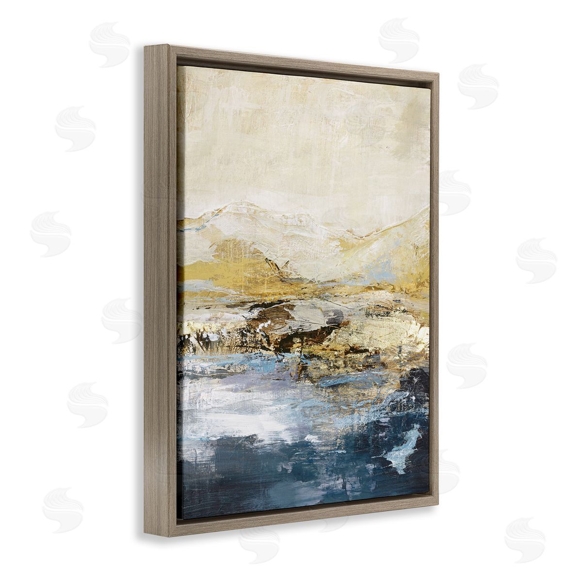 Mountain Lake Abstraction Brown Floating Frame Canvas Wall Art, Home Decor by Design Fabrikken