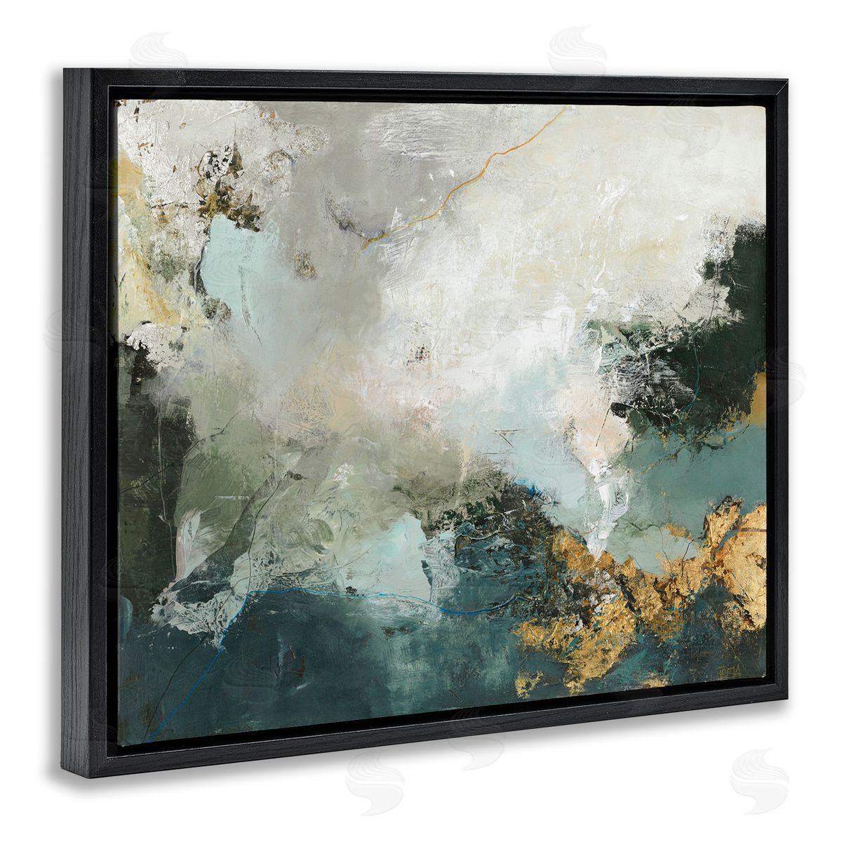 Stormy Dark Abstraction Black Floating Frame Canvas Wall Art, Home Decor by Design Fabrikken