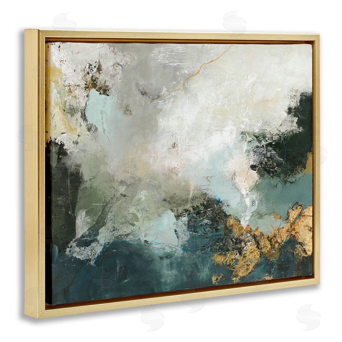 Stormy Dark Abstraction Gold Floating Frame Canvas Wall Art, Home Decor by Design Fabrikken