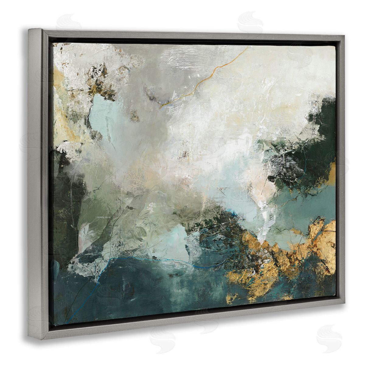 Stormy Dark Abstraction Grey Floating Frame Canvas Wall Art, Home Decor by Design Fabrikken
