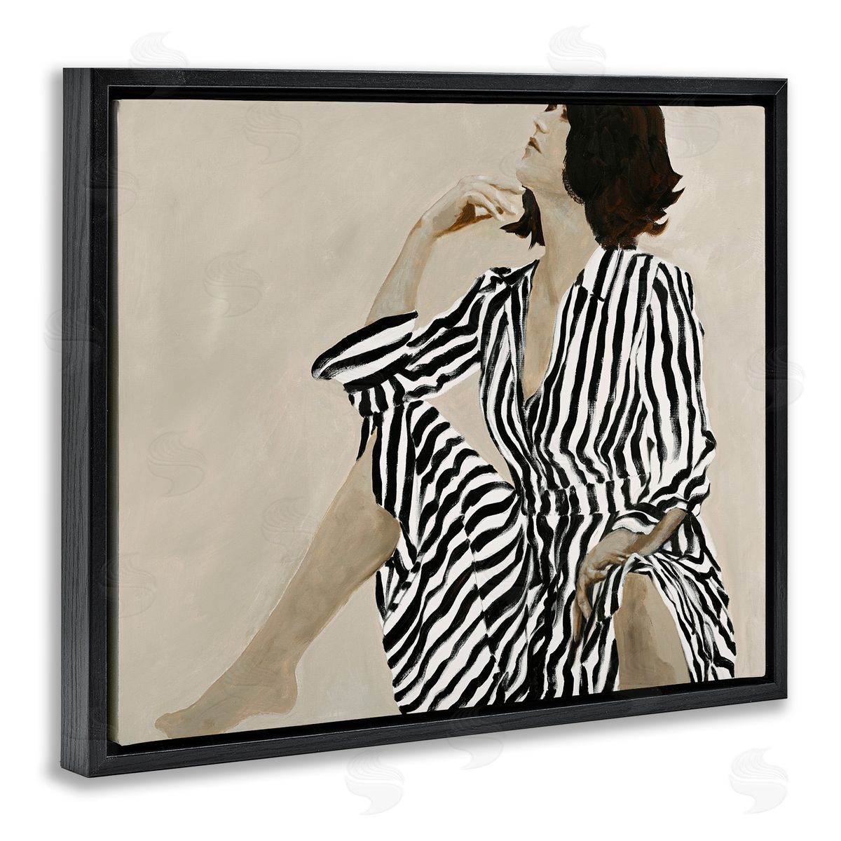 Stylish Woman in Thought Black Floating Frame Canvas Wall Art, Home Decor by Design Fabrikken