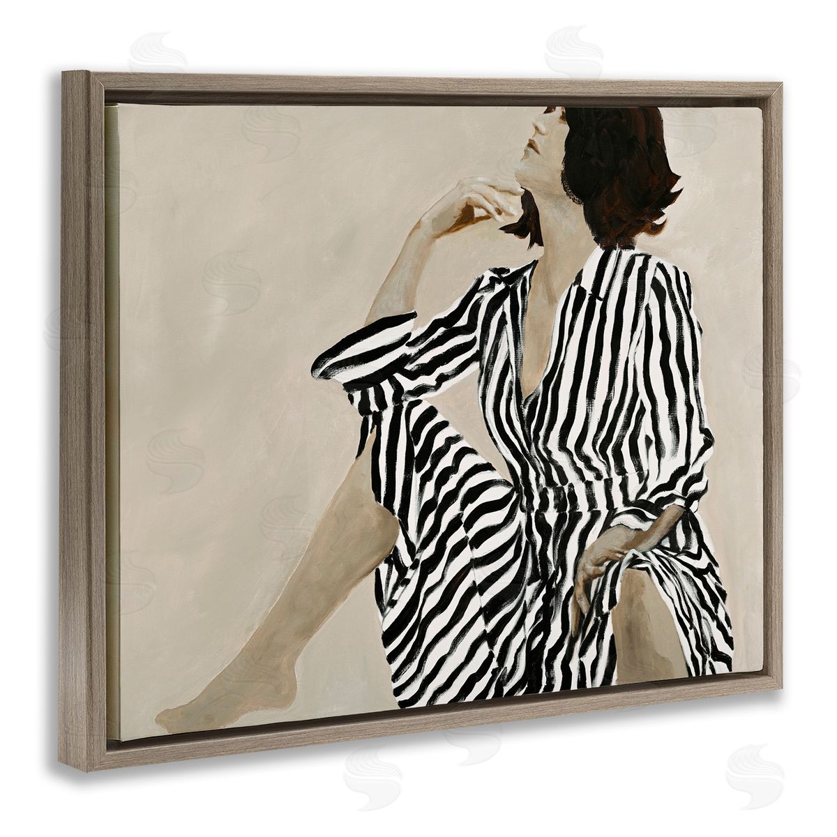 Stylish Woman in Thought Brown Floating Frame Canvas Wall Art, Home Decor by Design Fabrikken
