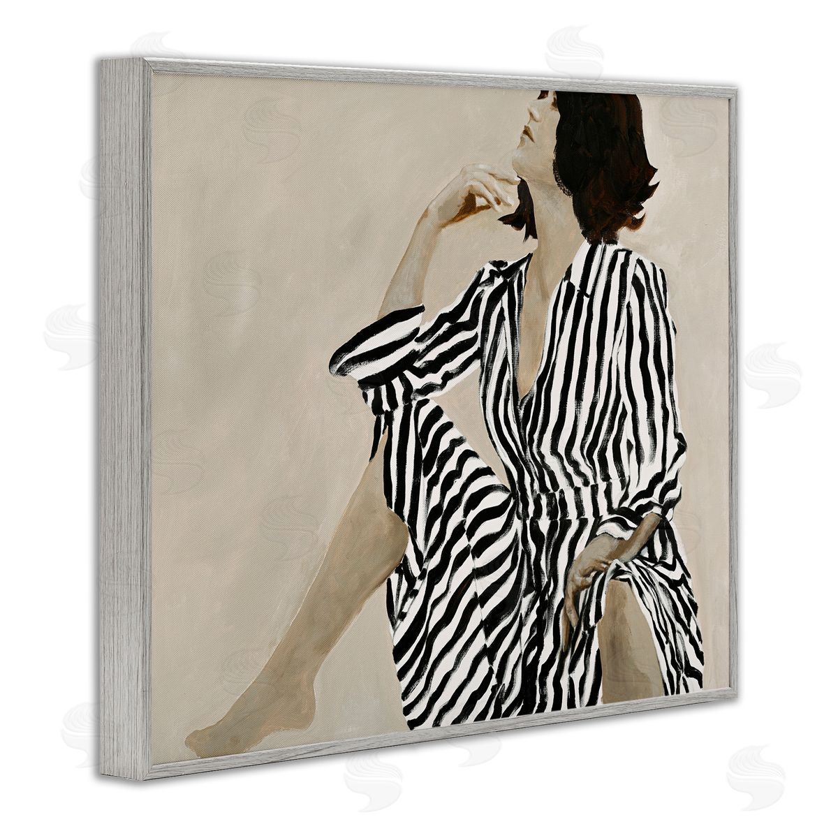Stylish Woman in Thought Grey Frame Print Wall Art, Home Decor by Design Fabrikken