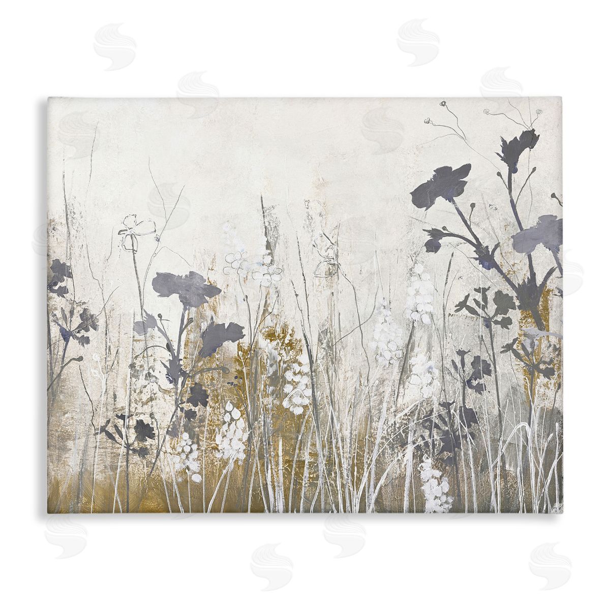 Grey Flower Silhouettes Canvas Wall Art, Home Decor by Design Fabrikken