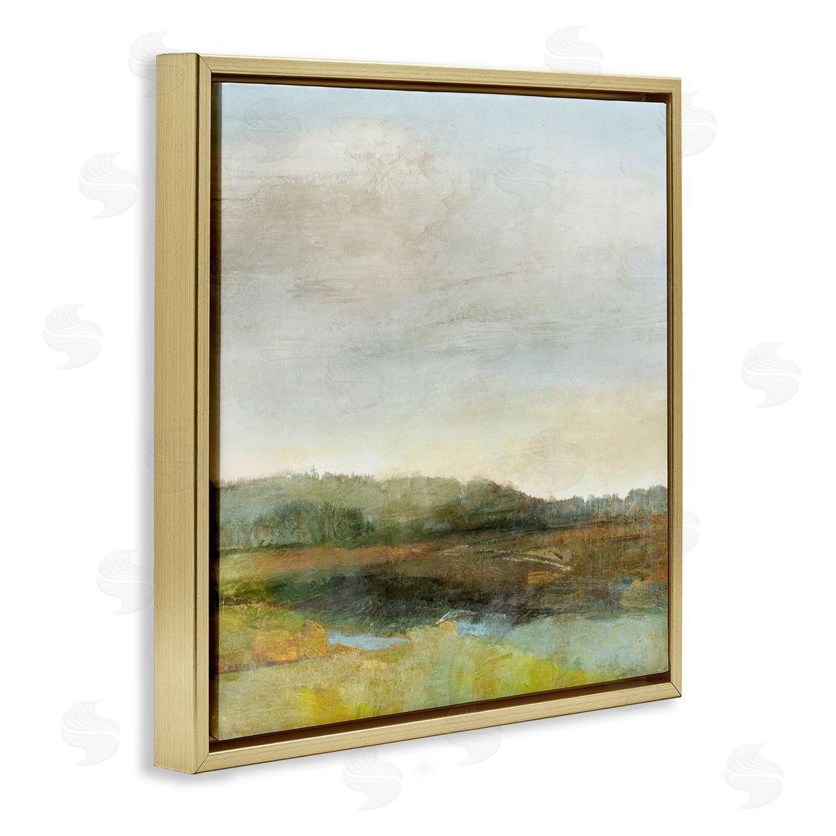 Warm Summer Meadow Hills Gold Floating Frame Canvas Wall Art, Home Decor by Suzanne Nicoll