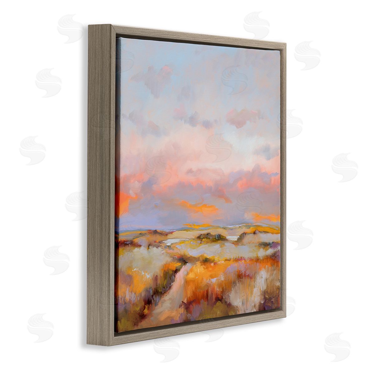 Bright Sun Bleached Meadow Brown Floating Frame Canvas Wall Art, Home Decor by Odile